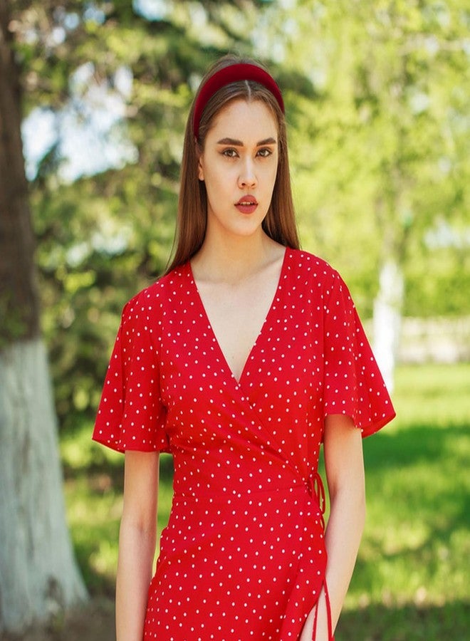 وايفل طوق رأس نسائي من WHAVEL، طوق رأس مخملي أحمر ناعم سادة بدون أسنان، إكسسوارات شعر لطيفة للنساء، مناسب لعيد الحب وعيد الميلاد - Image 5